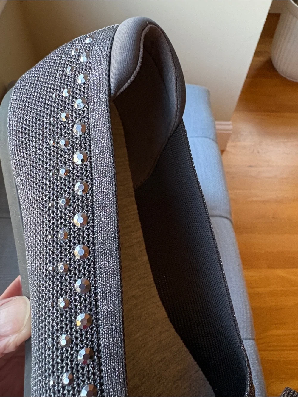 Clarks Gray Sparkle Ballet Flats with Bow and Stud Accents